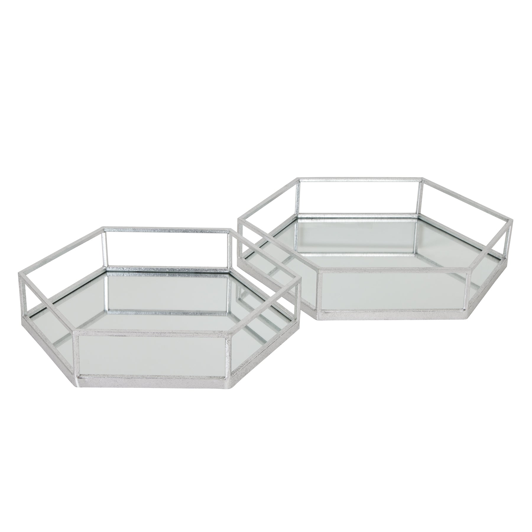 Silver Hexagon Set Of Two Trays - Luxe Home Comforts