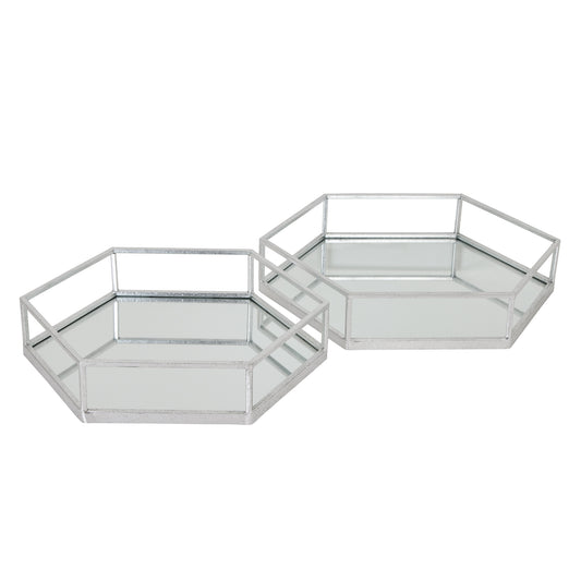 Silver Hexagon Set Of Two Trays - Luxe Home Comforts