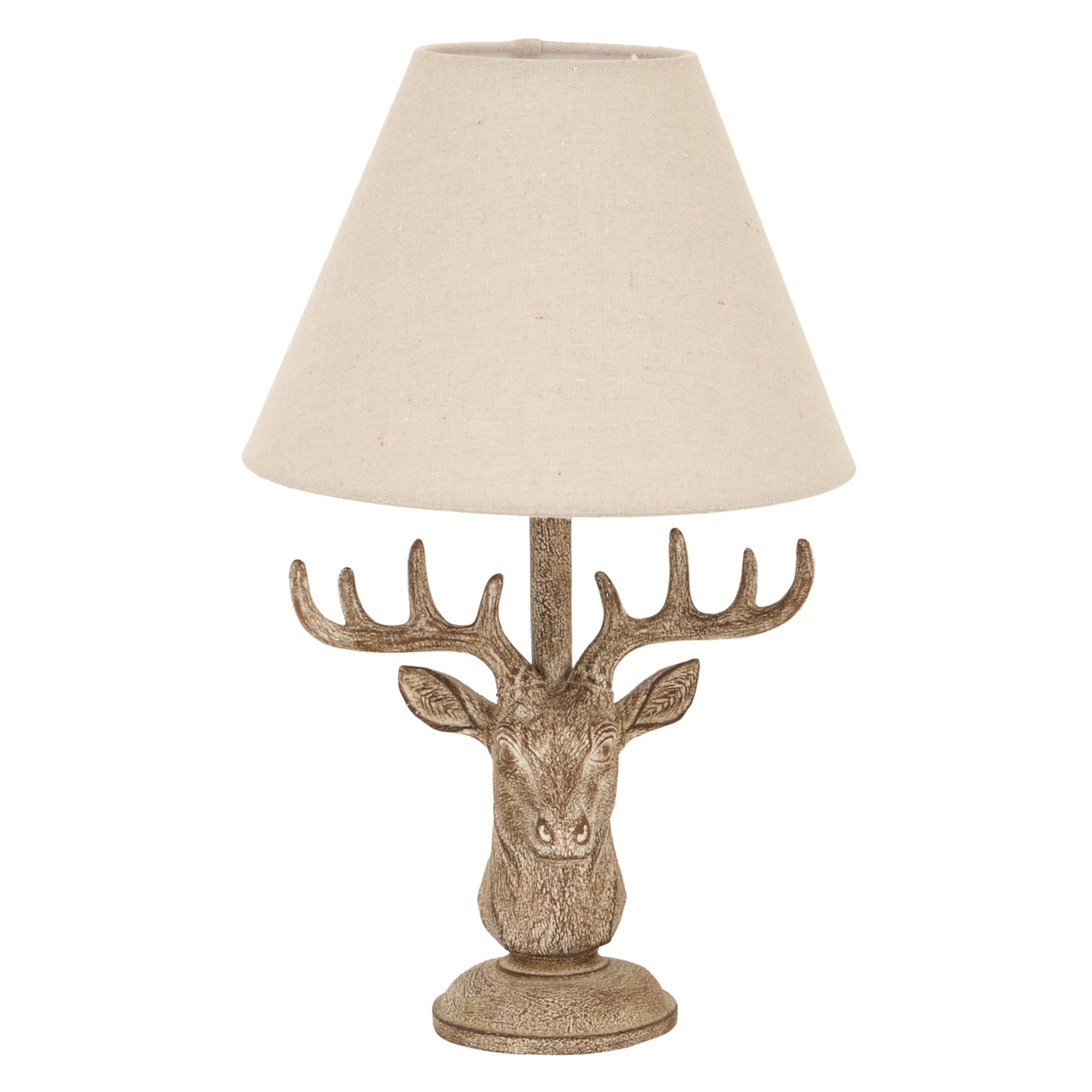 Stonewashed Stag Head Table Lamp With Linen Shade - Luxe Home Comforts