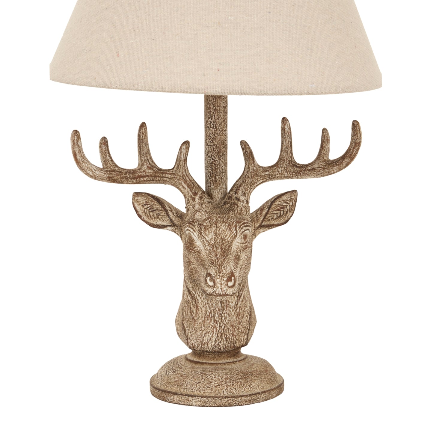Stonewashed Stag Head Table Lamp With Linen Shade - Luxe Home Comforts
