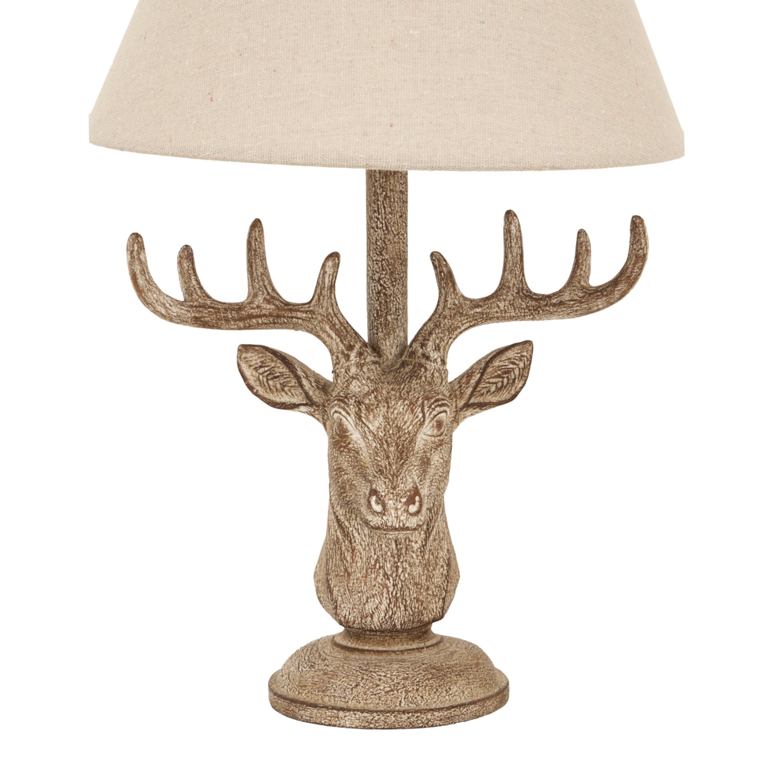 Stonewashed Stag Head Table Lamp With Linen Shade - Luxe Home Comforts