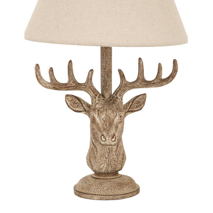 Stonewashed Stag Head Table Lamp With Linen Shade - Luxe Home Comforts