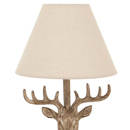 Stonewashed Stag Head Table Lamp With Linen Shade - Luxe Home Comforts