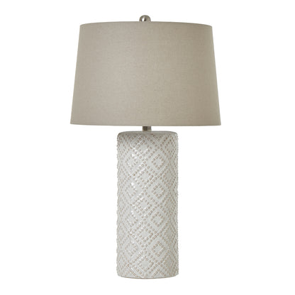 White Beaded Ceramic Lamp With Linen Shade - Luxe Home Comforts