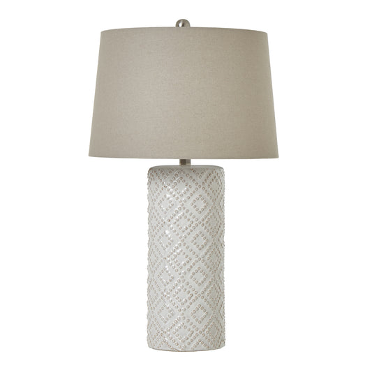 White Beaded Ceramic Lamp With Linen Shade - Luxe Home Comforts