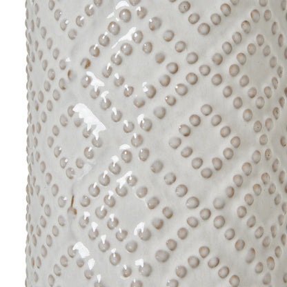 White Beaded Ceramic Lamp With Linen Shade - Luxe Home Comforts