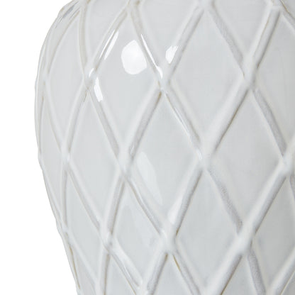 White Ceramic Ginger Jar Lamp With Linen Shade - Luxe Home Comforts