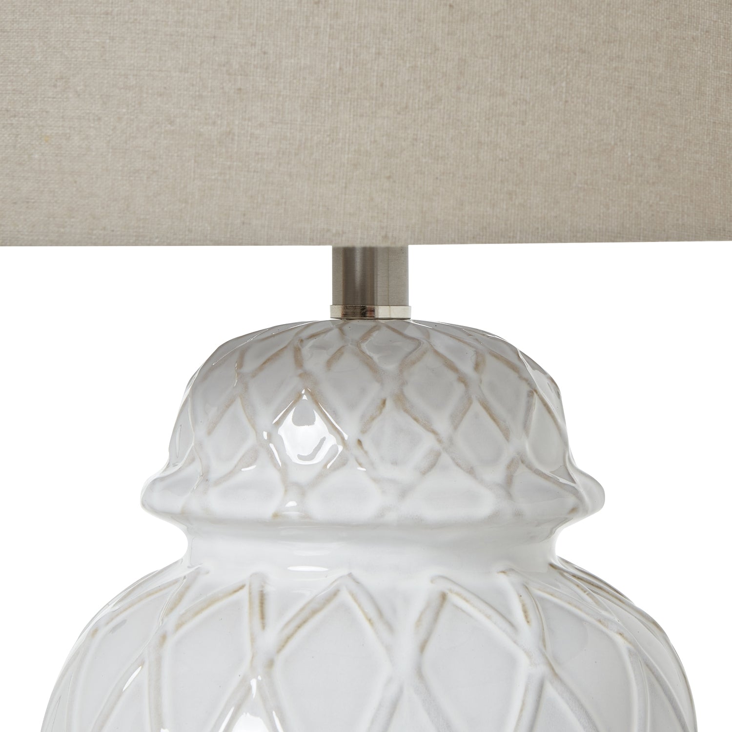 White Ceramic Ginger Jar Lamp With Linen Shade - Luxe Home Comforts