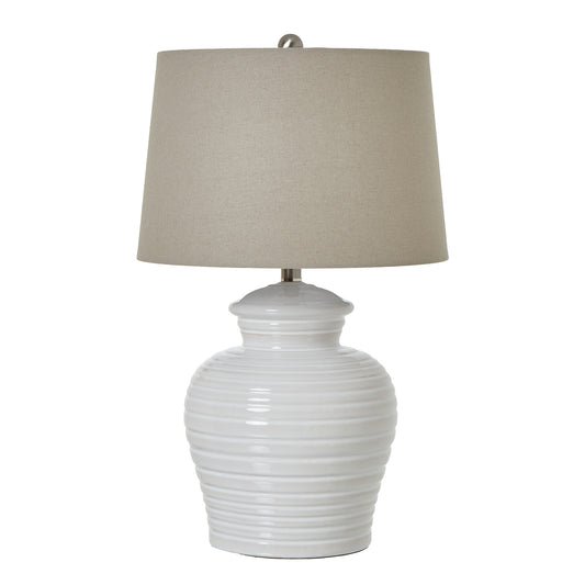 White Ceramic Pot Lamp With Linen Shade - Luxe Home Comforts