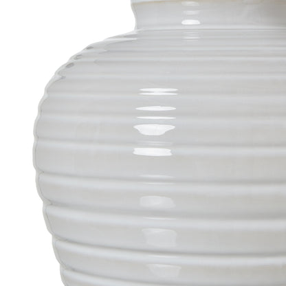 White Ceramic Pot Lamp With Linen Shade - Luxe Home Comforts
