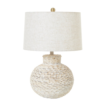 White Wash Bulbous Wicker Table Lamp With Linen Shade - Luxe Home Comforts