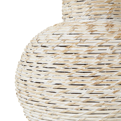 White Wash Bulbous Wicker Table Lamp With Linen Shade - Luxe Home Comforts