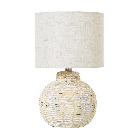 White Wash Small Bulbous Wicker Table Lamp With Linen Shade - Luxe Home Comforts