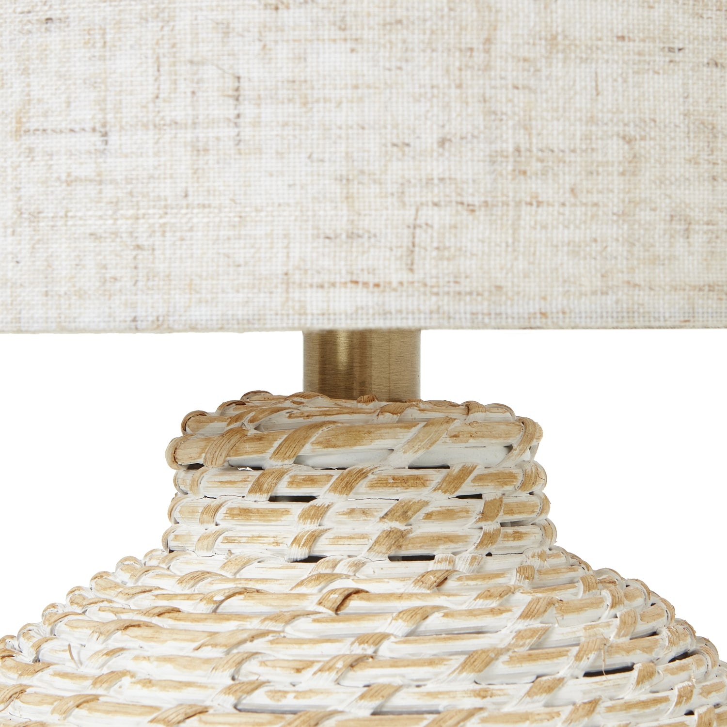 White Wash Small Bulbous Wicker Table Lamp With Linen Shade - Luxe Home Comforts