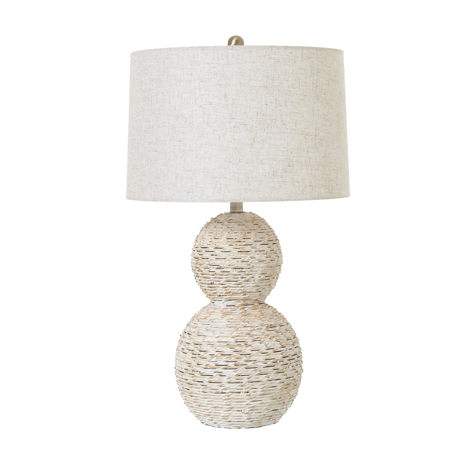 White Wash Wicker Globe Table Lamp With Linen Shade - Luxe Home Comforts