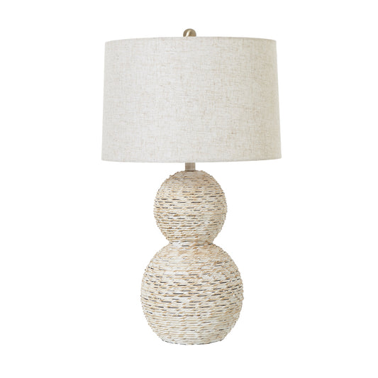 White Wash Wicker Globe Table Lamp With Linen Shade - Luxe Home Comforts