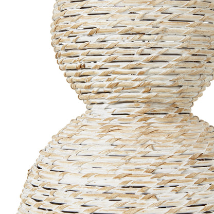 White Wash Wicker Globe Table Lamp With Linen Shade - Luxe Home Comforts