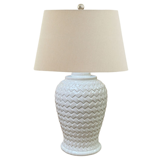 Woven Ceramic Table Lamp With Linen Shade - Luxe Home Comforts