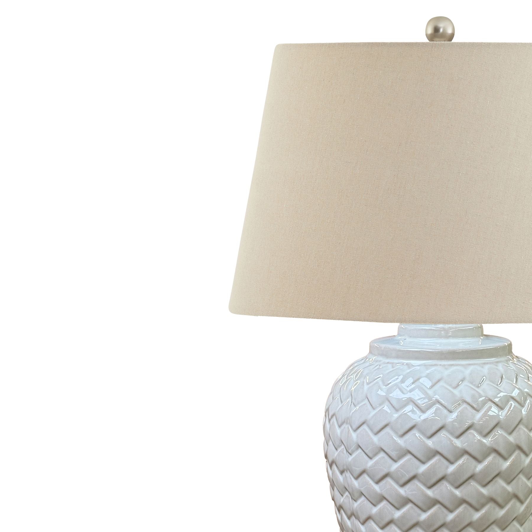 Woven Ceramic Table Lamp With Linen Shade - Luxe Home Comforts