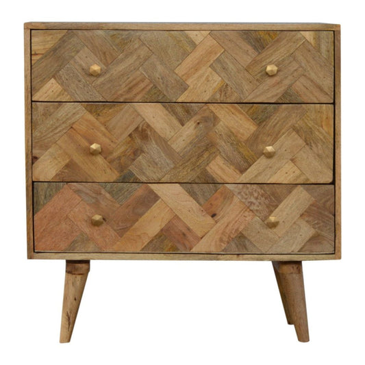 3 Drawer Zig-Zag Patterned Patchwork Chest Of Drawers
