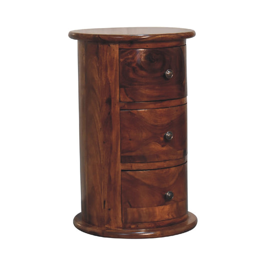 3 Drawer Chestnut Sheesham Drum - Luxe Home Comforts