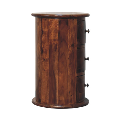 3 Drawer Chestnut Sheesham Drum - Luxe Home Comforts