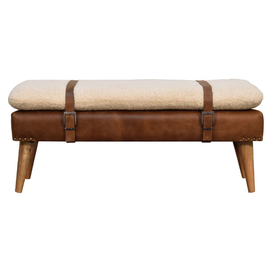 Bouclé Buffalo Hide Leather Bench - Luxe Home Comforts