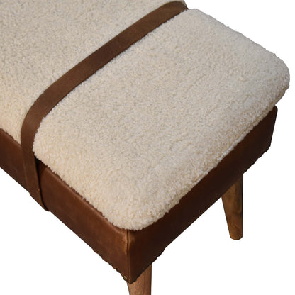 Bouclé Buffalo Hide Leather Bench - Luxe Home Comforts