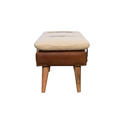 Bouclé Buffalo Hide Leather Bench - Luxe Home Comforts