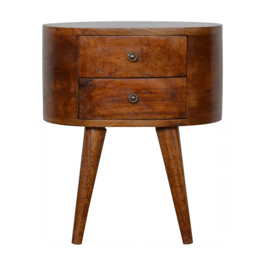 Chestnut Rounded Bedside Table - Luxe Home Comforts