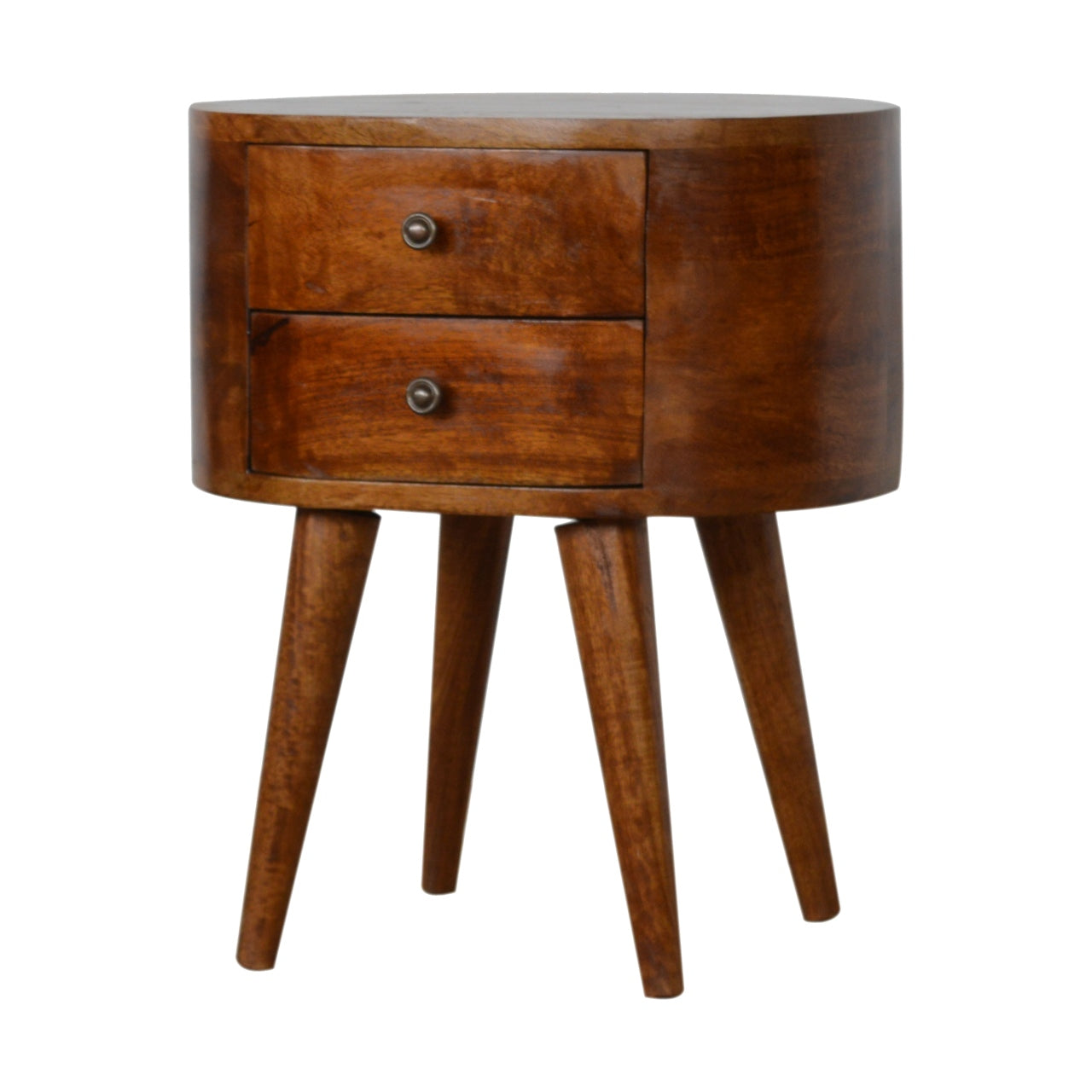 Chestnut Rounded Bedside Table - Luxe Home Comforts
