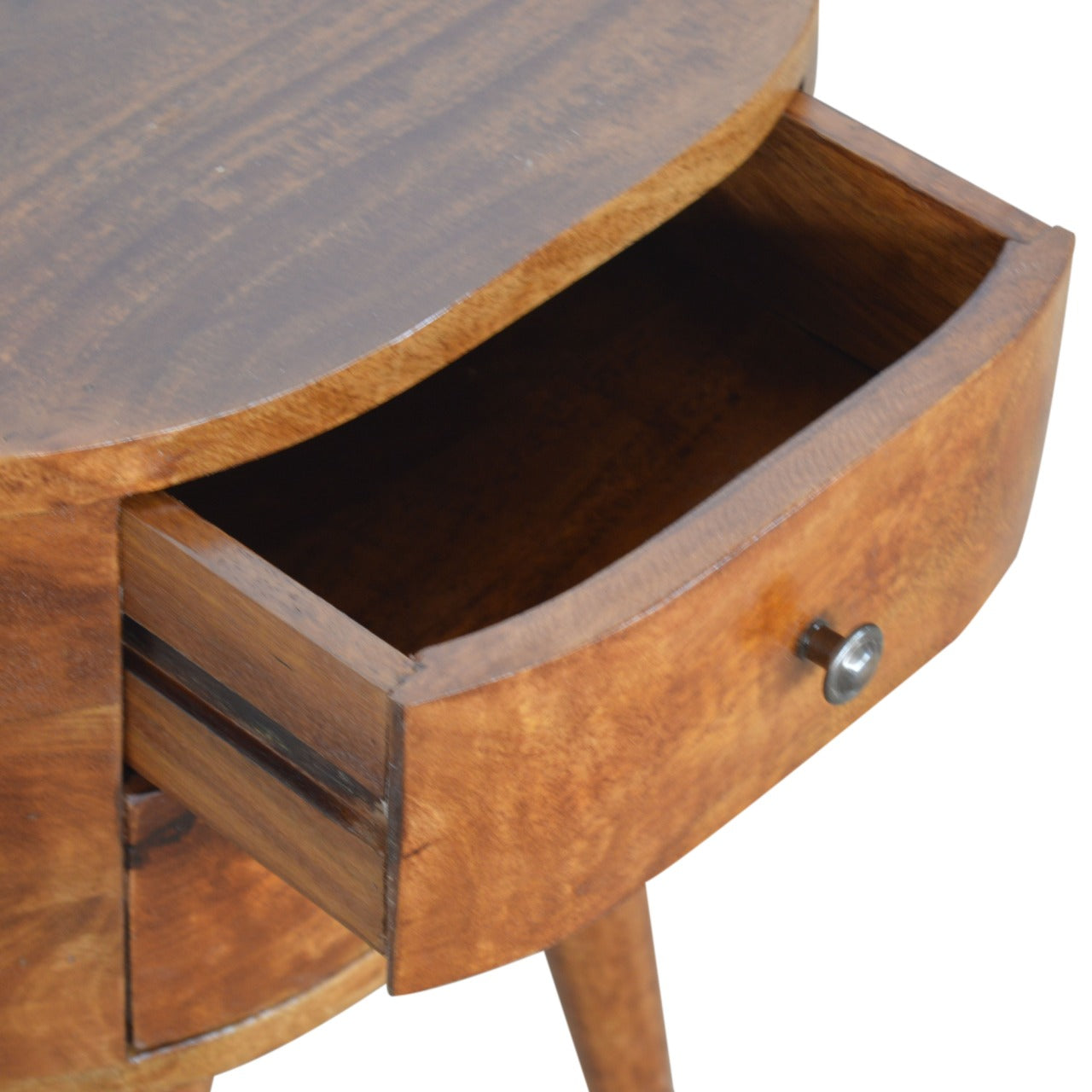 Chestnut Rounded Bedside Table - Luxe Home Comforts
