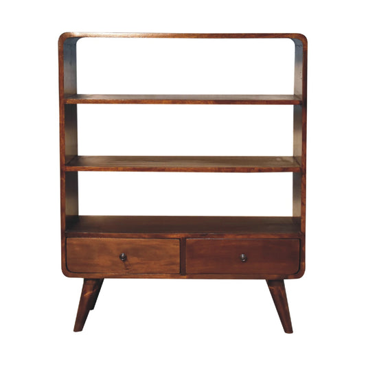 Curved Chestnut Low Bookcase - Luxe Home Comforts