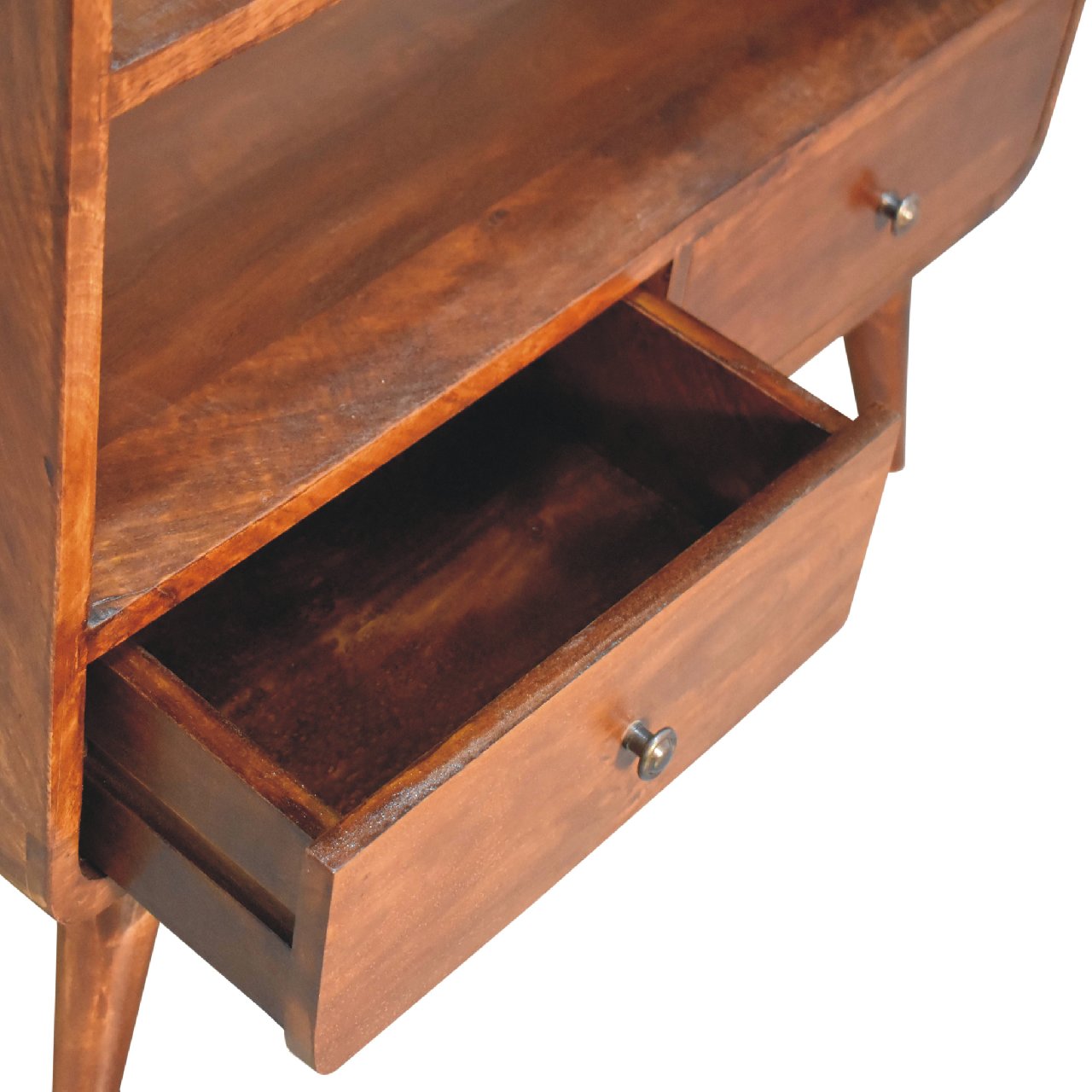 Curved Chestnut Low Bookcase - Luxe Home Comforts