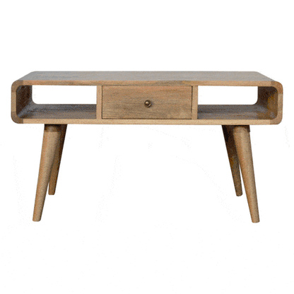 Curved Oak-ish Coffee Table - Luxe Home Comforts