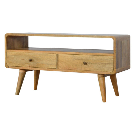 Curved Oak-ish Media Unit - Luxe Home Comforts