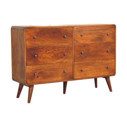 Large Curved Chestnut Chest Of Drawers - Luxe Home Comforts