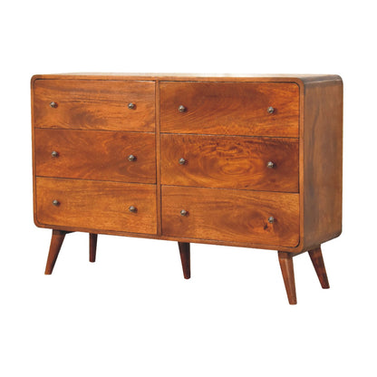 Large Curved Chestnut Chest Of Drawers - Luxe Home Comforts