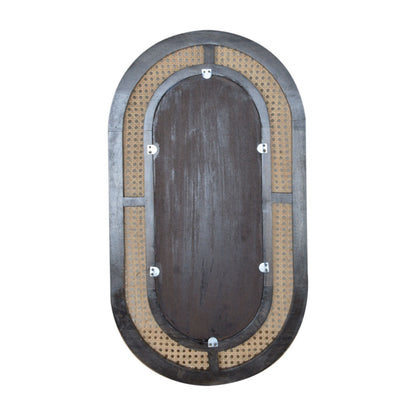 Larissa Carbon Black Mango Wood Mirror with Hand-Woven Rattan - Luxe Home Comforts