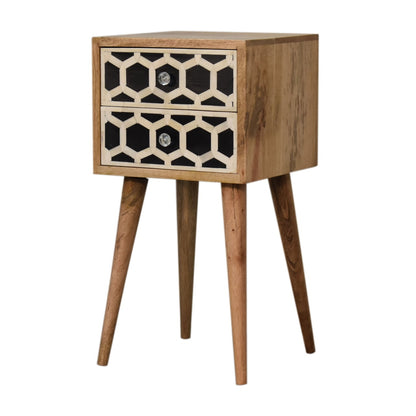 Mini Bone Inlay 2 Drawer Bedside Table - Luxe Home Comforts