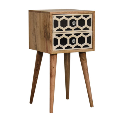 Mini Bone Inlay 2 Drawer Bedside Table - Luxe Home Comforts