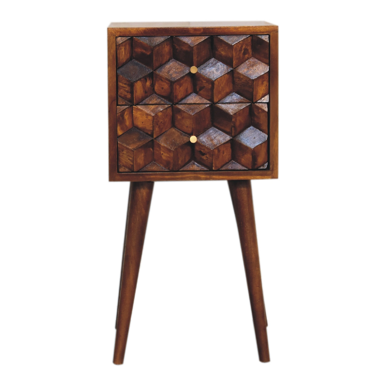 Mini Chestnut Cube 2 Drawer Bedside Table - Luxe Home Comforts
