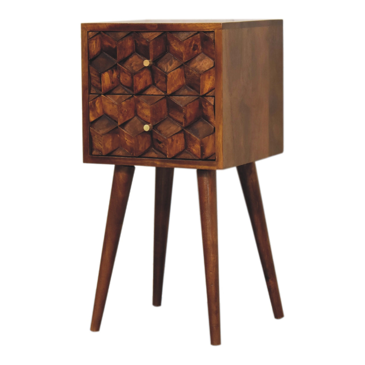 Mini Chestnut Cube 2 Drawer Bedside Table - Luxe Home Comforts