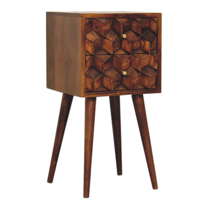Mini Chestnut Cube 2 Drawer Bedside Table - Luxe Home Comforts