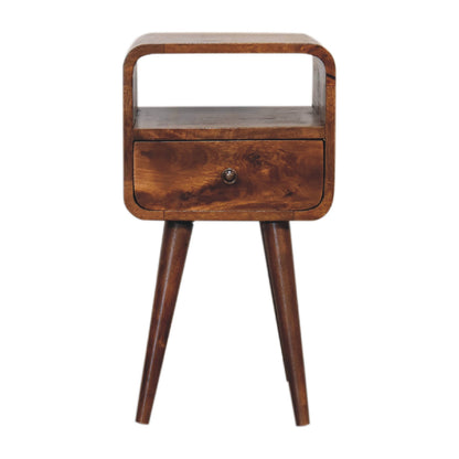 Mini Chestnut Curve Open Bedside Table - Luxe Home Comforts