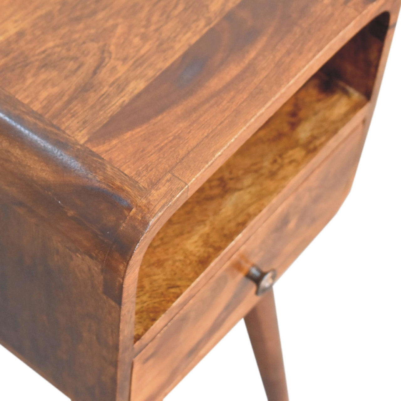 Mini Chestnut Curve Open Bedside Table - Luxe Home Comforts