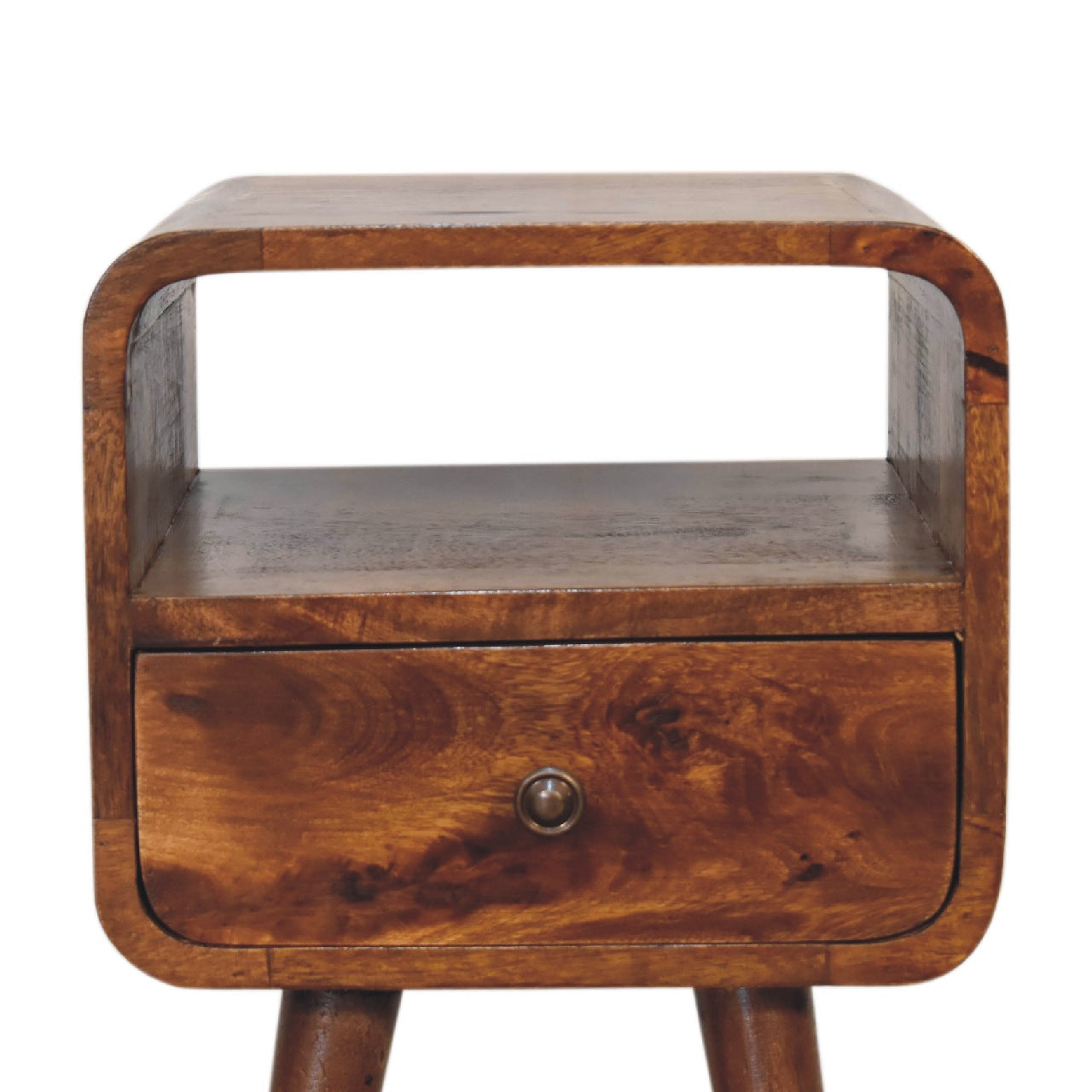 Mini Chestnut Curve Open Bedside Table - Luxe Home Comforts