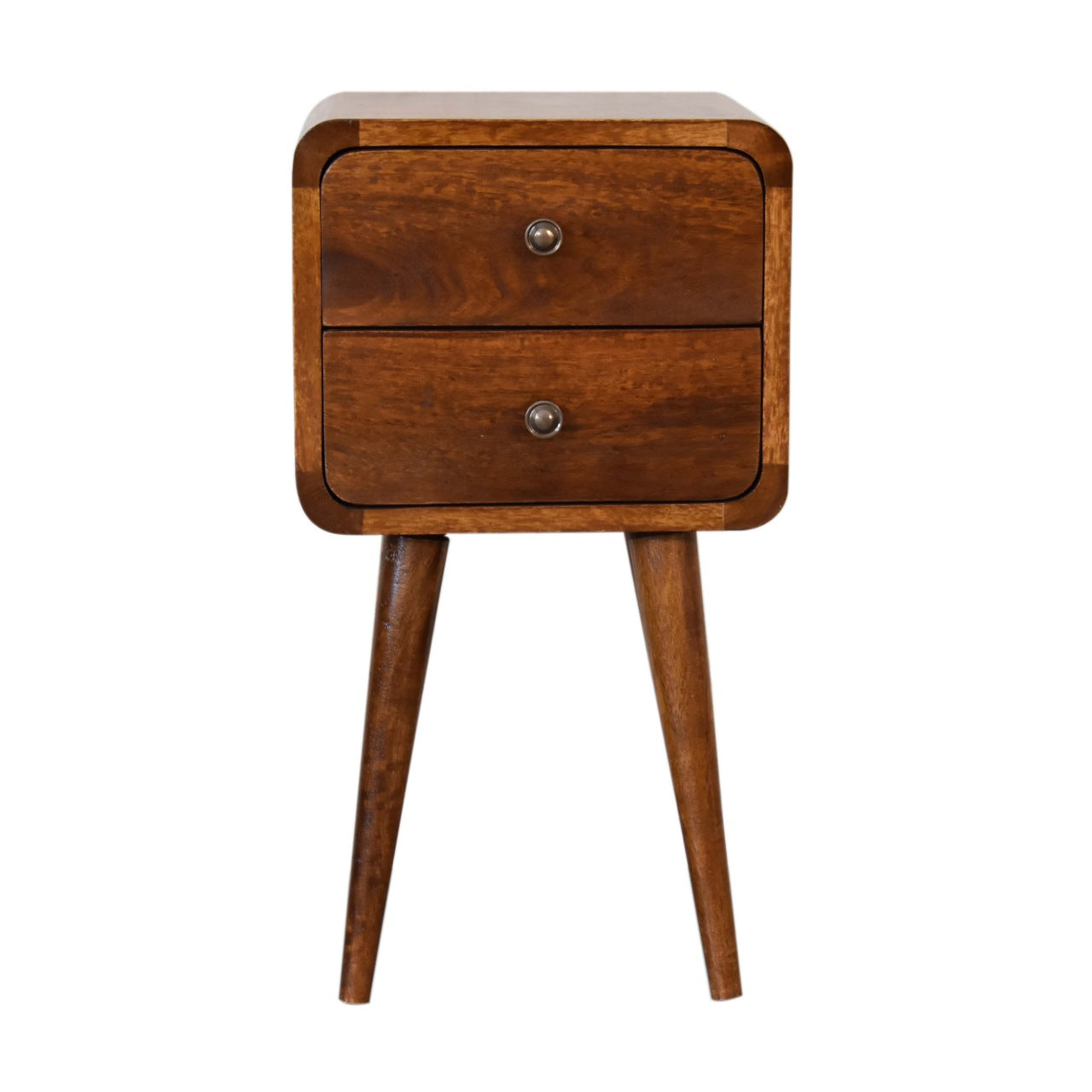 Mini Chestnut Curved Bedside Table - Luxe Home Comforts