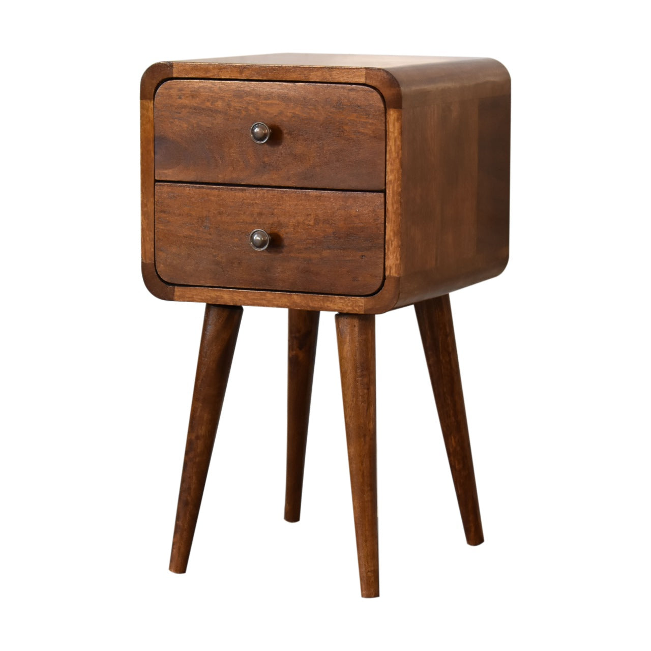 Mini Chestnut Curved Bedside Table - Luxe Home Comforts