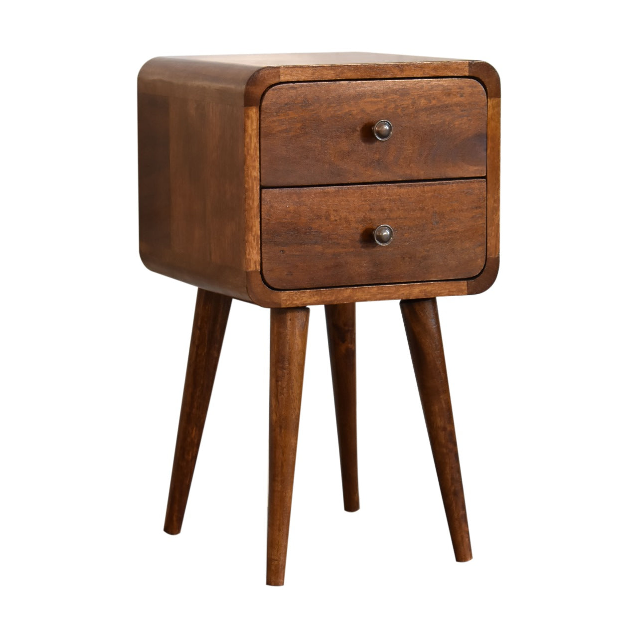 Mini Chestnut Curved Bedside Table - Luxe Home Comforts